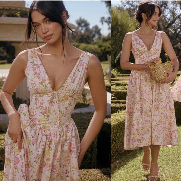 House of CB Dresses & Skirts - House of CB 'Emmelina' Pink Meadow Pink Cotton Corset Sundress NWOT